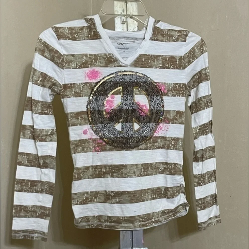 JUSTICE SZ 12 STRIPED SPARKLE PEACE HOODIE